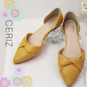 🔖Ceriz🍂 Mustard-Yellow Twist Pointed Toe Slip-on Ballerina Flats